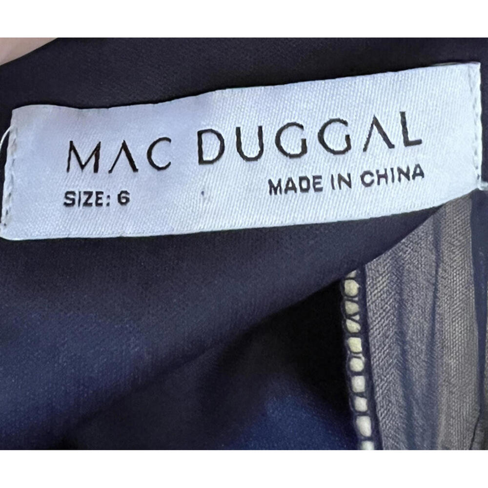 New Mac Duggal EMBELLISHED FLUTTER SLEEVE TEA-LENGTH DRESS In Midnight Sz 6 $598 - Picture 8 of 9